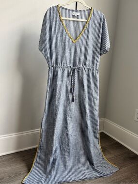 Michael Stars Striped 100% Cotton Kaftan Maxi Dress Size M